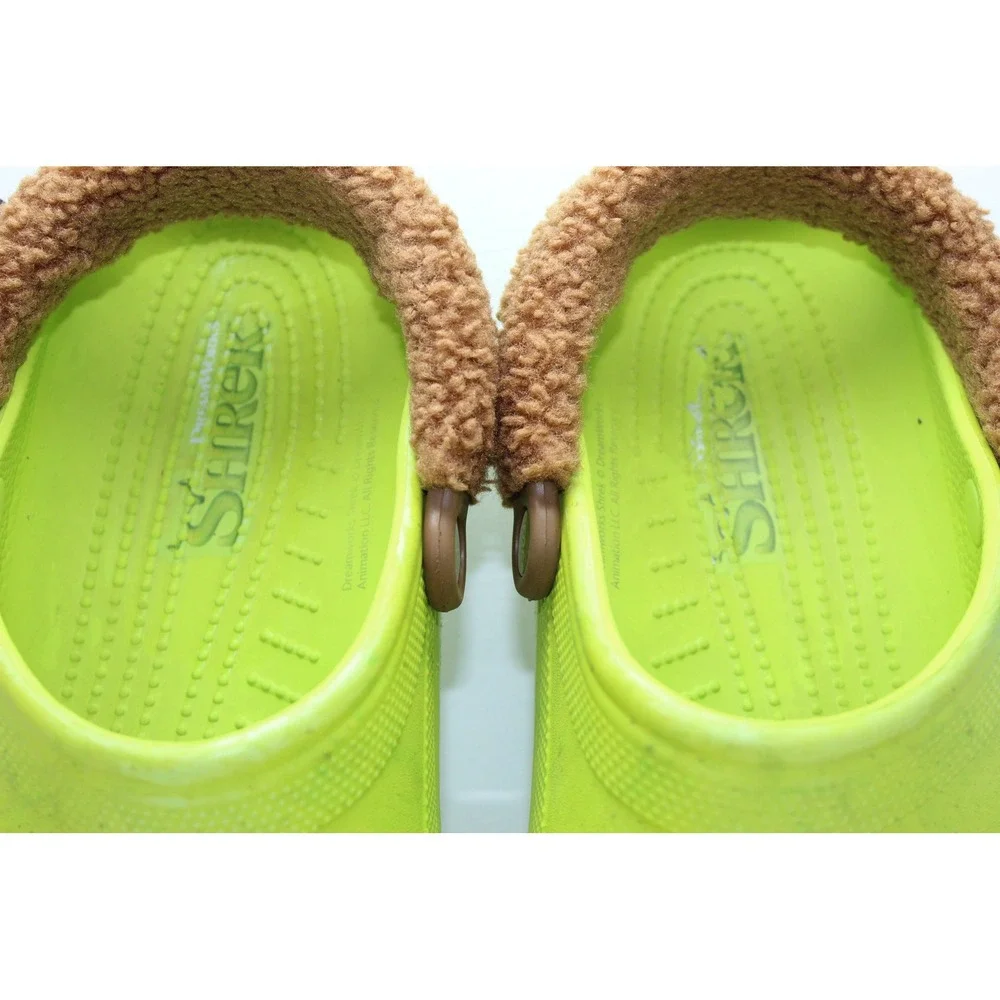 Crocs Shrek Classic Clog Mens 14 Lime Green Sherpa Strap Ogre Ear Jibbitz 209360